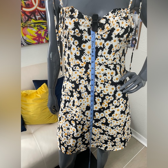 Y2K Style Dress with Shoulder Ties | Black/Yellow/White | Small - Picture 10 of 11